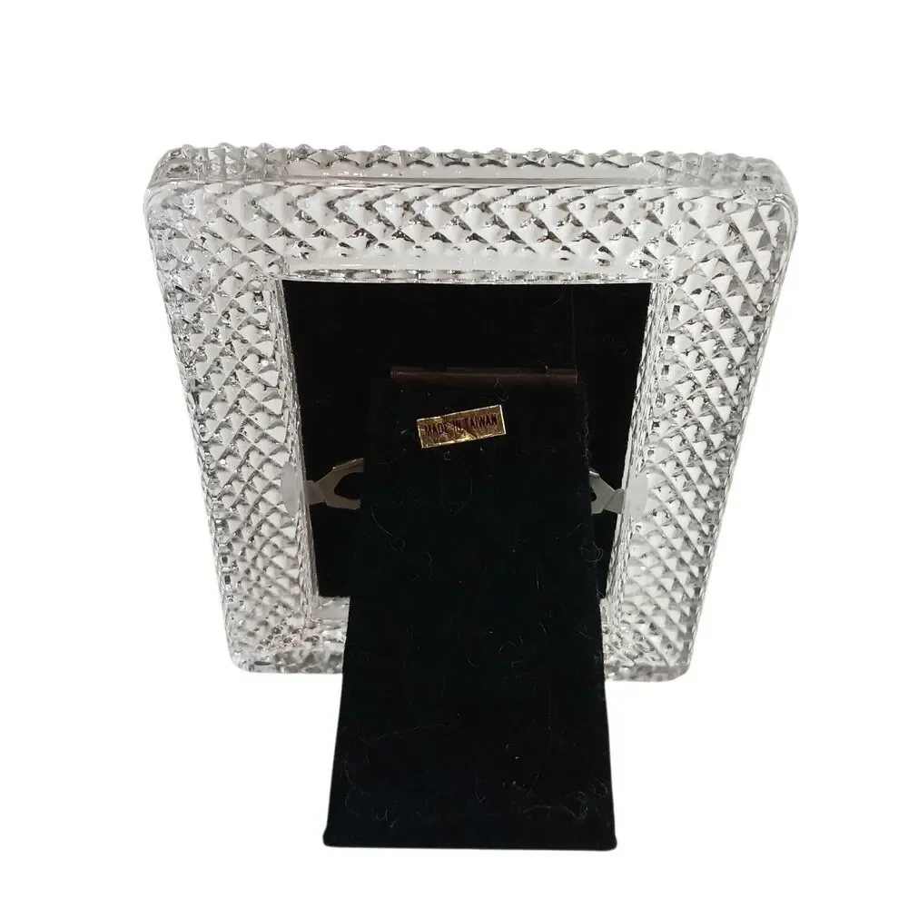 VTG Miniature Crystal Glass Photo Frame  Diamond Pattern 3.5x4.25 For Photo 2x3